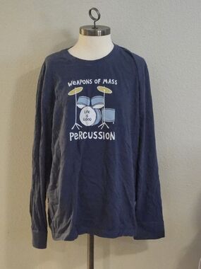 Life Is Good Navy Blue Crewneck 'Percussion' Drum Graphic Long sleeve Tee